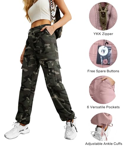 Lepunuo Women's High Waisted Cargo Pants Travel Y2K Streetwear Baggy Stretchy Pants with 6 Pockets Drawstring Ankle Cuffs2