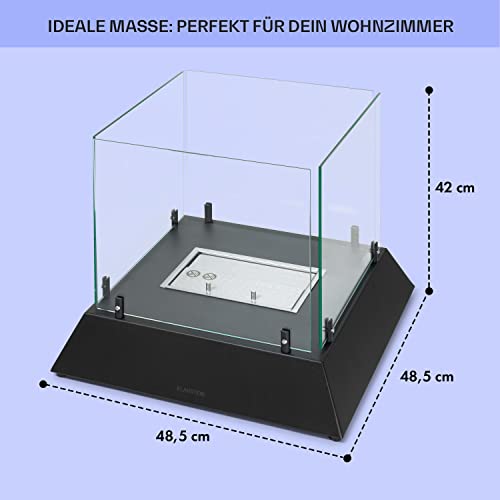 Klarstein Tischkamin Indoor, Tragbarer Bio Ethanol Tischkamin, Bioethanol Kamin, 4-6H Brenndauer, 2,2kW Ethanol Innen, Geruchsneutrales&Rauchfreies Tischfeuer Indoor&Outdoor, 48x48x40cm, Schwarz