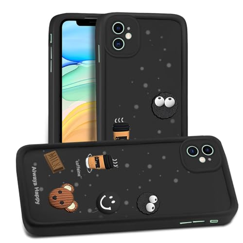 Image of AESTMO Back Case Cover for iPhone 11 Back Cover | Cute Fun Cartoon 3D Ball | Coffee Silicone Case | Full Body Protection | Camera Protection Back Cover for iPhone 11 (Black)