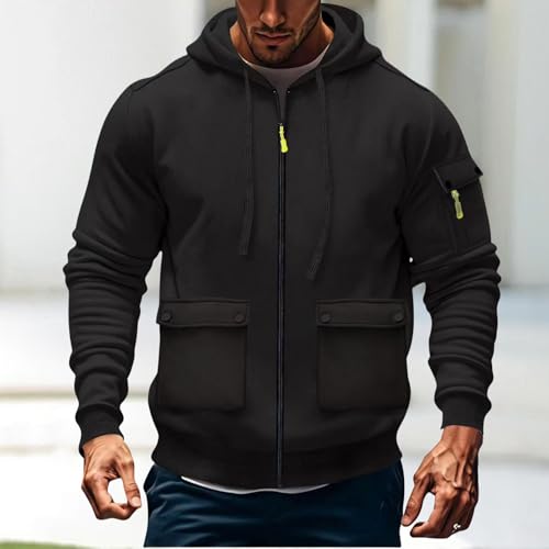 Cargo Hoodie for Men Vintage Trucker Hoodies Long Sleeve Sweatshirts Zip up Fleece Sweatshirts Tactical Jackets 20253