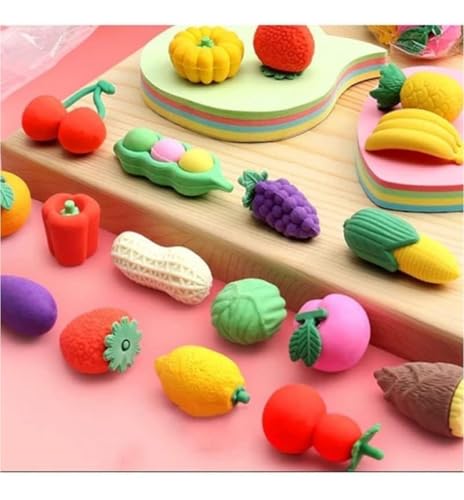 Image of 12 Pcs Fruit Shaped Rubber Eraser Set Box - School & Artist Eraser - Multi-Colored Designer Gift Set (QW1)