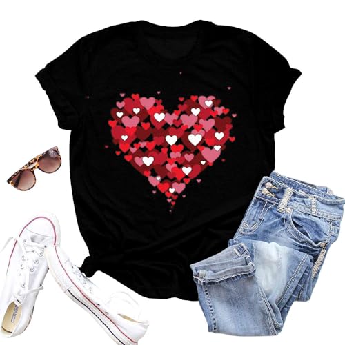 Image of Valentines Shirts for Women Valentine Love Heart Printed Graphic Tshirt Cute Girls Casual Top