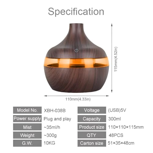 Image of Ultrasonic Essential Oil Diffuser & Cool Mist Humidifier with LED Night Light, Quiet Aroma Diffuser for Home, Office, Bedroom & Car | Wooden Grain Air Freshener (Wooden Oil Diffuser)