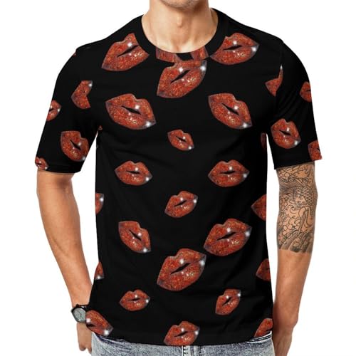 Red Sequin Lip Unisex Adult T-Shirts Summer Short Sleeve Tee Casual Tops Funny Graphic L