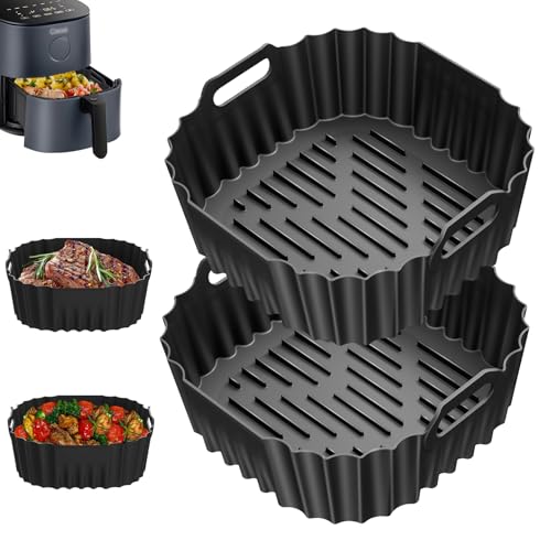 2 Stk Heißluftfritteuse Silikonform, Airfryer Silikonform für Philips/Ninja/Cosori/Russel Hobbs, Wiederverwendbar Air Fryer Silikon Einsätz, Kein BPA & Spülmaschinenfest