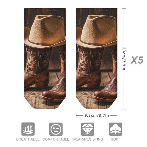 5 Pairs Cowboy Hat Western Boots Ankle Hiking Socks for Men Women No Show Socks Moisture Wicking Running Low Cut Sock2