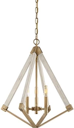 Quoizel Viewpoint Geometric Pendant Light, 19.25 Inch 3-Light Weathered Brass Chandelier, Max Hanging Height 125", Ceiling Light for Kitchen Island, Dining, Hallway, Bedroom, Foyer or Bar