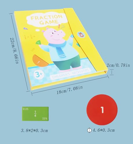 Image of Magnetic Fraction Educational Puzzle for Kids, New Magnetic Fraction Tiles & Fraction Circles, Math Manipulatives Enhance Early Primary School Students Mathematical Skills(Hippo Style)