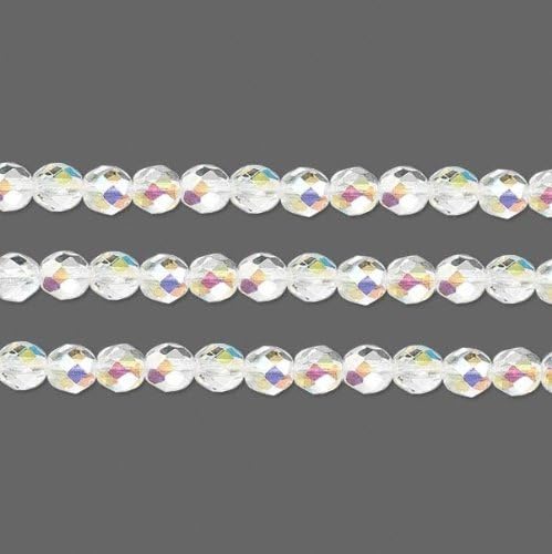 Czech Faceted Round Fire Polished Beads. Preciosa Crystal AB 3mm 16 Inch Strand