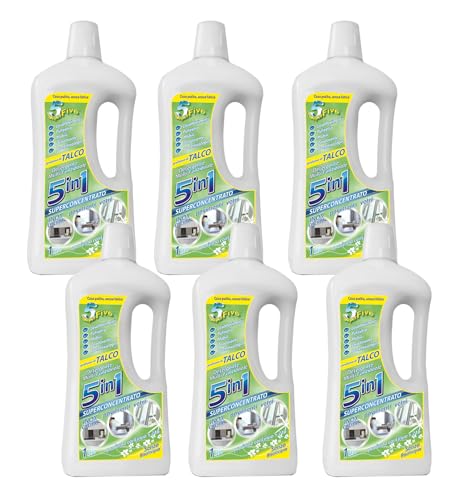 SUPERFIVE, 5in1 Talc Liquid Detergent 1L Perfume Talcum Powder Floor Cleaner Suitable for All Surfaces, Leaves No Streaks, 1L x 6 Pack (6 Litres)