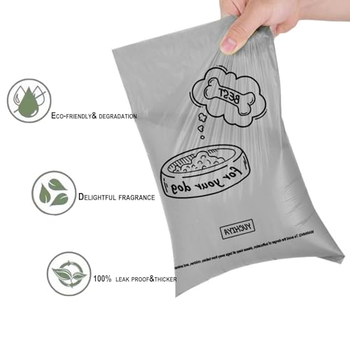 Image of YUCHIYA 9 Pack Dog Poop Bag with Holder Dog Waste Bags Dispenser with Silver Leash Clip Doggie Poop Bags with Poop Bag Holder Biodegradable Unscented 13 * 9 Inch (Grey,1 Holder 135 Bags )