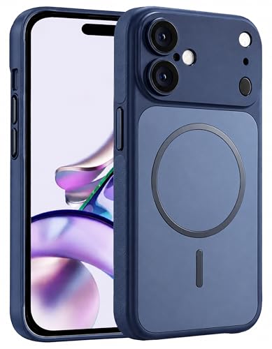 HANIRY for iPhone 16 Cover Luxury Glass Matte Lens Protect Case Magnetic for Mag-Safe Wireless Charging Shockproof PC Cover for iPhone 16 Back Cover (Blue)