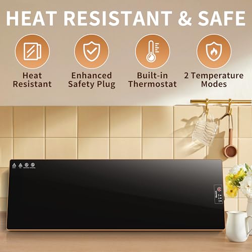 Electric Warming Tray（Extra Long 40”x12”），Food Warmer with Thermostat and Full Surface Heating，Food Warming Mat with 2 Temperature Modes for Parties Buffet，Gatherings，Gold Edge