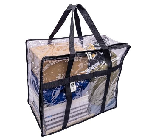 3-Pack Clear Vinyl Moving Bags 15x18x9 with Dual Zipper, Handles & Display Pocket for Storage Organization