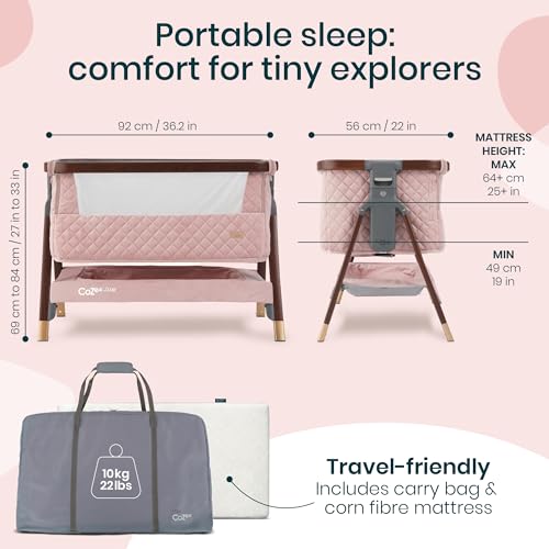 Image of Tutti Bambini CoZee Luxe Bedside Bassinet & Sleeper, Walnut /Blush | Portable Crib, Adjustable Crib for Newborns, Travel Case Included, 0-6 Months, Baby Essentials
