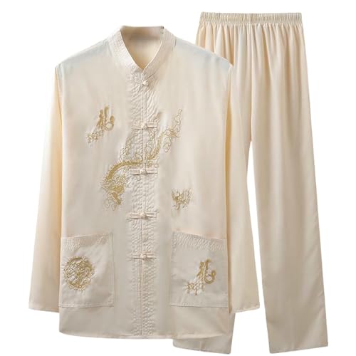 Costume en soie glacée homme style chinois jaune taille XL pour un confort élégant