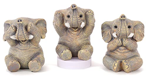 FriyGardcn Cute Set of 3 Elephant Statues Home Décor Cool Elephant Figurines for Shelf, Living Room Bedroom Office Desktop, Bookshelf, Animal Sculptures Gifts,Small Decor Accents Items for Women
