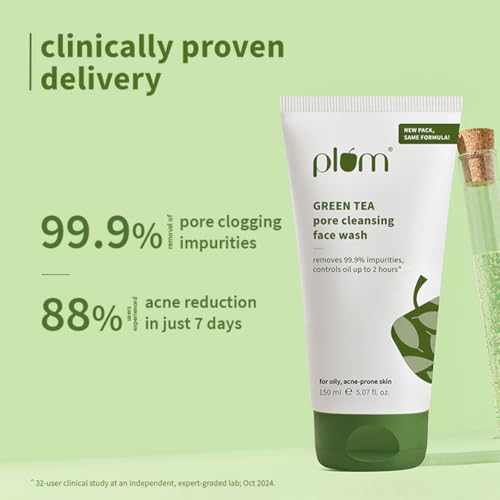 Image of Plum Green Tea Pore Cleansing Face Wash for Oily, Acne Prone, Dry & Combination Skin | with Glycolic Acid | Fight Pimples & Control Excess Oil | Gentle Exfoliating & Non-Drying | Women & Men | 150ml