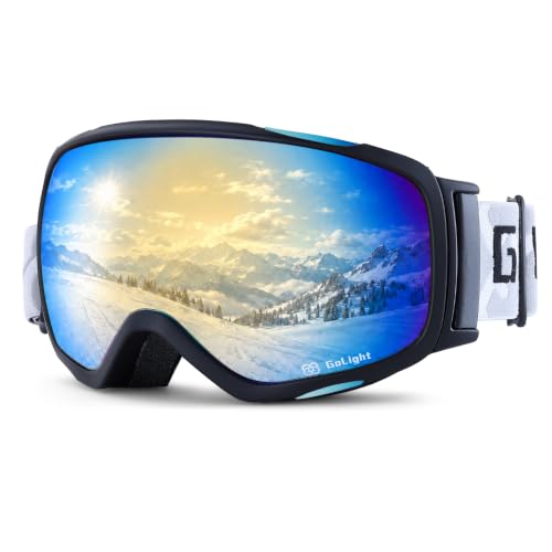 GoLight OTG Ski Goggles for Youth, Teen & Small-Face Adult – REVO Spherical Lens with Anti-Fog Coating, UV400 Protection, Flexible TPU Frame, Non-Slip Adjustable Strap for Skiing & Snowboarding