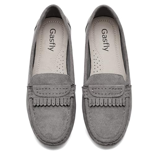 Image of Women's 7.5 Grey Fabric Loafers Slip On Work Shoes Comfort Walking Shoes