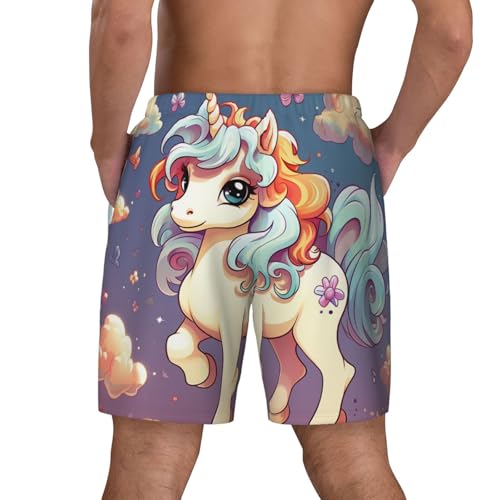Men's Swim Trunks Quick Dry Board Shorts Cartoon Cute Rainbow Beach Shorts with Pocket Bathing Suits for Men3