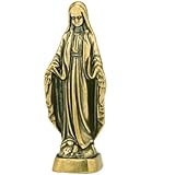 CVUTOVO Messing Marienstatue Miniatur Katholische Tischdekoration für Kirche und Schreibtisch Goldfarbene Religiöse Skulptur mit Stabilem Stand Langlebiges Kunsthandwerk für Innenraum