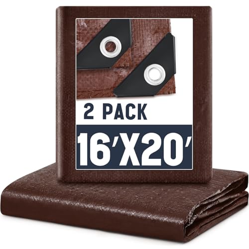 Image of 2 Pack 16 x 20 ft Brown Tarps Heavy Duty 5.5 Mil Waterproof Durable, Water Resistant, Rip & Tear Proof, Reinforced Edges, Multipurpose Firewood, Farm, Camping, Roof, Boat & Emergency Shelter