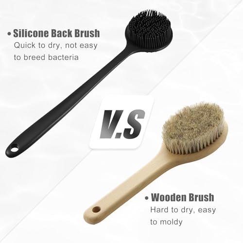 Image of Premium Soft Silicone Back Scrubber Shower Bath Body Brush with Long Handle Dirt Removal Back Scrubber | BPA-Free | For Men and Women (BLACK)