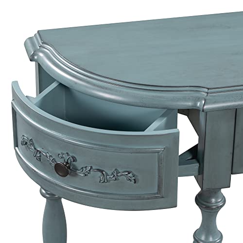 Royard Oaktree 52" Retro Curved Console Table Wood Entryway Table With 4 Drawers And 1 Storage Shelf, Sofa Table For Living Room, Foyer, Kitchen, Entryway, Hallway, Antique Blue #TOP6
