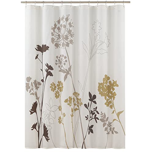 Ds Bath Silhouette Cream Flower Fabric Leaves Plants Tan Printed Waterproof Ivory Shower Curtain,Beige Floral Brown Bathroom Curtains,72" W X 78" L #TOP6