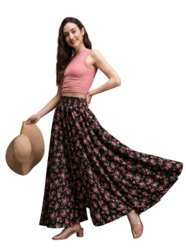 Image of Nexsus Apparels Women Flared Viscose Rayon Trousers | Flared Printed Palazzo |Elasticated Waist Loose-fit & Regular, Casual Wear (Free Size 26 to 42 Waist) Pant| Available in Plus Size's