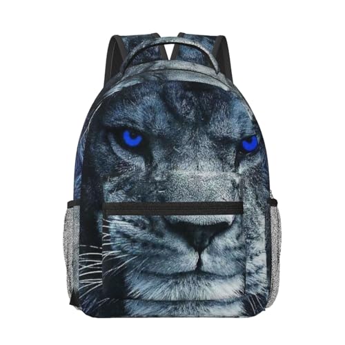 Sac à dos imprimé lion aux yeux bleus confortable noir