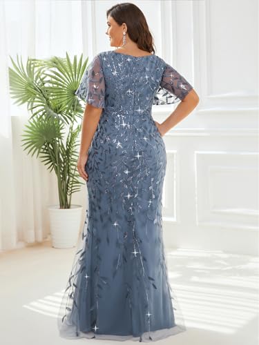 Ever-Pretty Women's V-Neck Curvy Embroidery Formal Dresses Plus Size Sequin Mother of The Bride Dresses 0692-PZUSA2