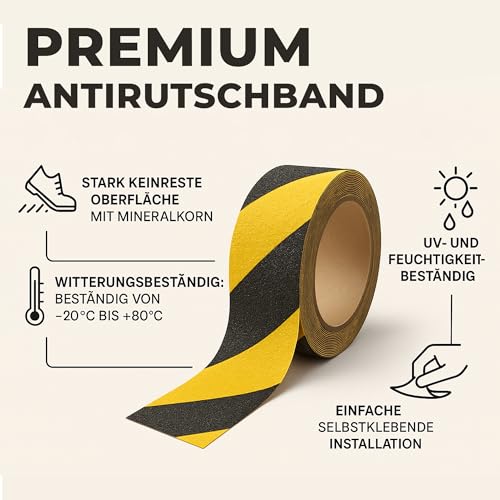 notlok Safety Work - Antirutsch Klebeband [ 5M x 5cm ] Schwarz-Gelb | Griptape für den Innen- und Außenbereich | Grip Tape, Anti Rutsch Streifen, Antirutschstreifen Treppe, Treppenstufen Antirutsch