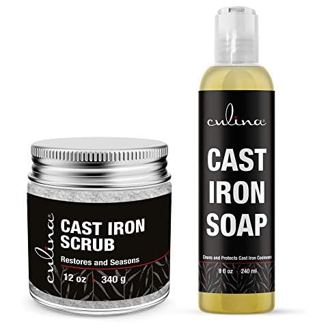 Culina Cast Iron Cleaning Set: Restoring Scrub & Cleaning Soap | Best for Cleaning Care, Washing & Restoring | 100% Plant-Based | for Cast Iron Cookware, Skillets, Pans & Grills! Cover