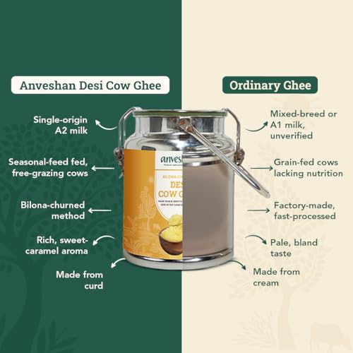 Image of Anveshan A2 Ghee (5L Stainless Steel Dolchi) | Traditional Bilona Method | Curd- Churned | Cultured | Pure and Nutural | Lab Tested | Free-grazed, Grass-fed Desi Cows (Pack of 2)