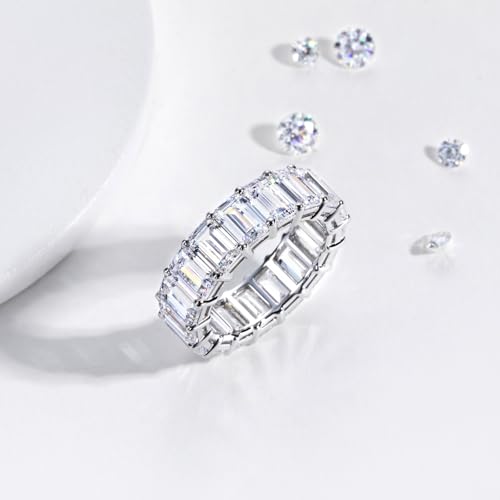 Eternity Ring for Women White Gold Plated Sterling Silver Wedding Band, 10 Carat Emerald Cut Cubic Zirconia Eternity Band4