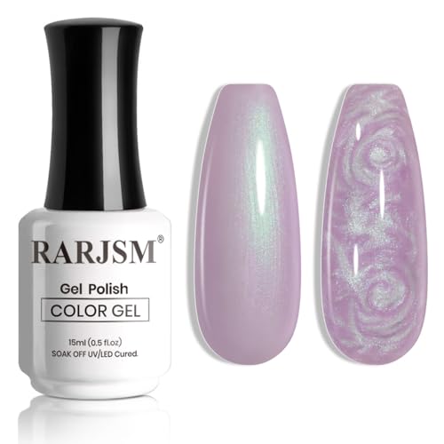 RARJSM Pearl Gel Nail Polish,15ML Lilac Purple Pearlescent Gel Polish,Shell Glitter Gel Polish Green Shimmer Mermaid Nail Gel Polish Soak Off LED UV Drawing Swirl Thread Effect for DIY Manicure Use