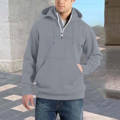 Ymosrh Men's Hoodie Long Sleeve Quarter Zip Casual Work Pullover Hooded Sweatshirts with Pocket, M-3XL2