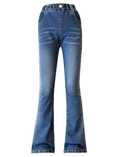 Kids Cow Girls Casual Denim Pants Elastic Waistband Bell-Bottom Jeans with Pockets Outdoor Toursers2