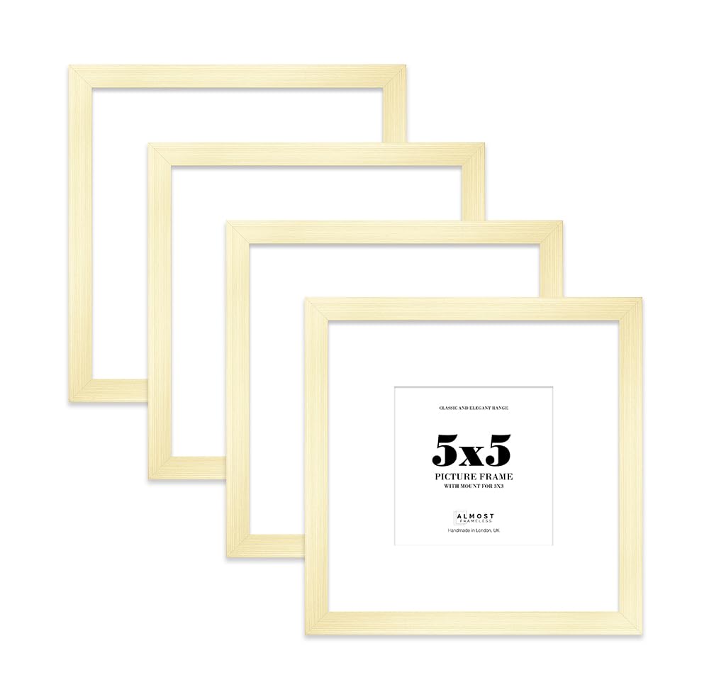 5x5 Gold Picture Frame with Mount for 3x3 Photos, Prints - Modern Square Wall Frame, Set of 4 — image 1