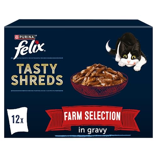 FELIX Tasty Shreds Farm Selection in Soße, Nassfutter für Katzen, 12 x 80 g, 4 Stück – Ansicht 1