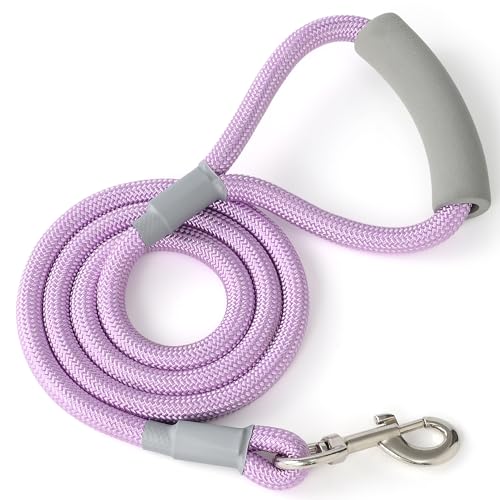Mile High Life Dog Leash, with Comfortable Padded Handle, Purple Nylon Rope Leash with Steel Tips...