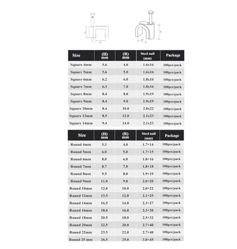 Clips de cables planos para fijar líneas telefónicas sin desorden en la pared, 100 piezas 6