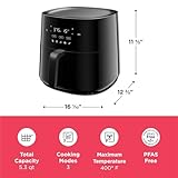 Frigidaire 3-in-1 Air Fryer, Large 5.3 QT Capacity, Digital Display, 3 Cooking Modes, 5 Recipe Presets, Automatic Shake Reminder, PFAS-Free Cooking Surfaces, Black