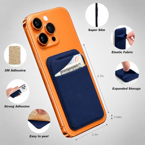 Image of Mizi (2 Pack Adhesive Phone Stretchy Wallet, Card Holder for Back of Phone Stick on Phone Cases for iPhone /Android /Samsung Galaxy - Navy Blue