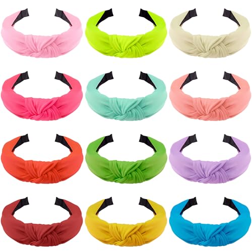 Siquk SA-23-146 12 Pieces Knotted Hair Turband For Women - Colorful Fabric Headbands In 12 Colors cover
