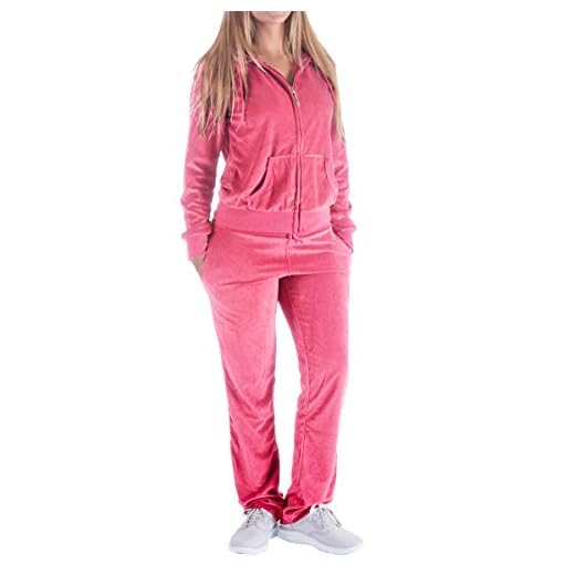 Facitisu Women's 2 Piece Outfits Velvet Zip Hoodie Sweatshirt & Sweatpants Sweatsuits and Velour Tracksuit Sets Jogging Suit Large Coral