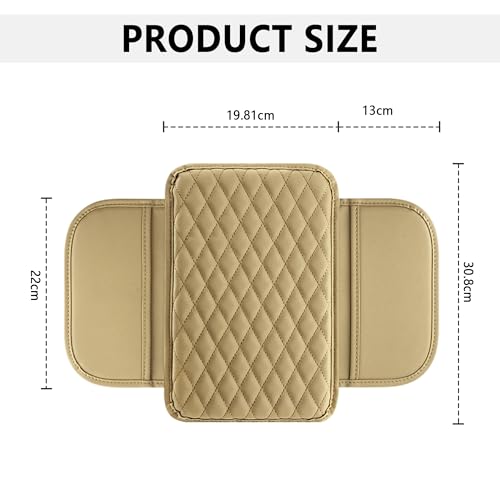 Image of Upgraded Centre Console Car Armrest Protector, Microfibre Leather Car Armrest Pad with 2 Car Seat Organiser Storage Pockets, Universal Car Accessories Interior for Armrest Car (Beige)