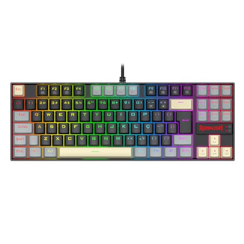 Teclado Mecânico Gamer Redragon Kumara RGB Preto Cinza e Amarelo Switch Marrom TKL K552LGY-RGB